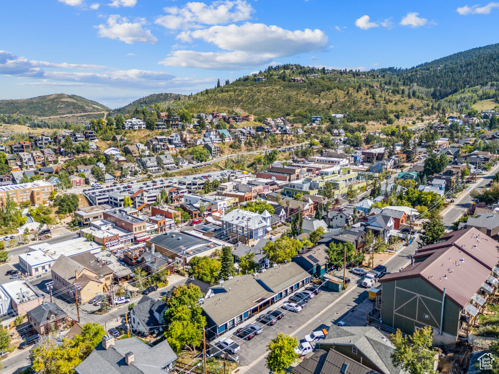 Aerial perspective of suburban area with mountains