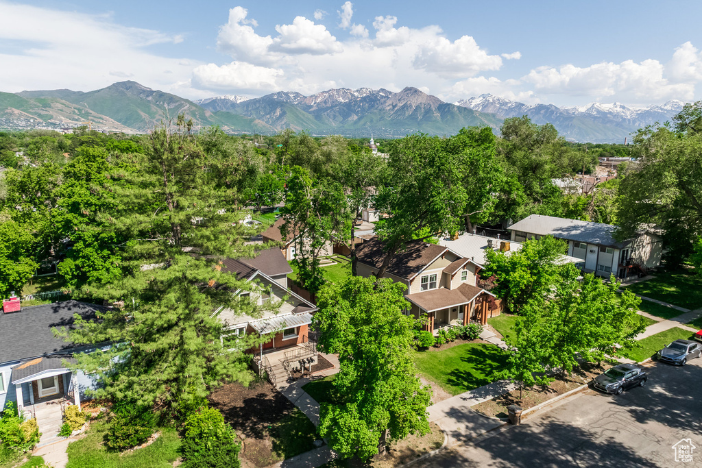 Drone / aerial view of a mountain backdrop