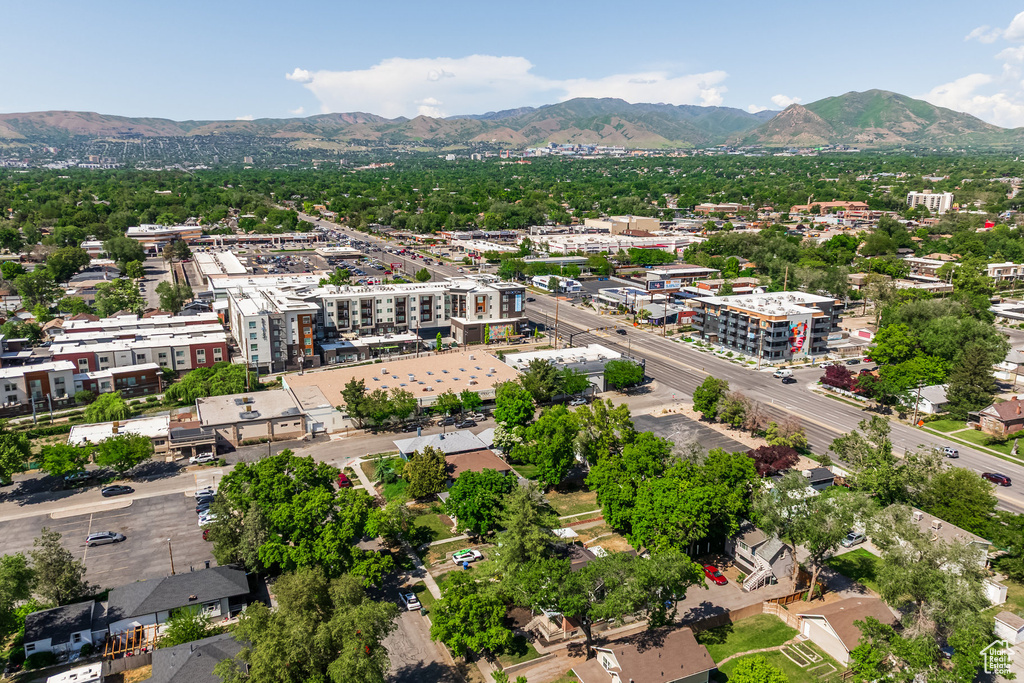 Drone / aerial view of a mountainous background