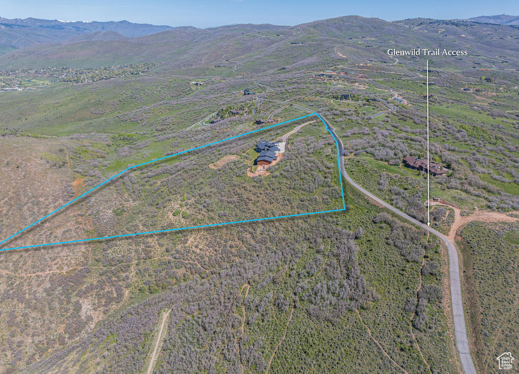 View of property location with property boundaries highlighted and a mountain backdrop