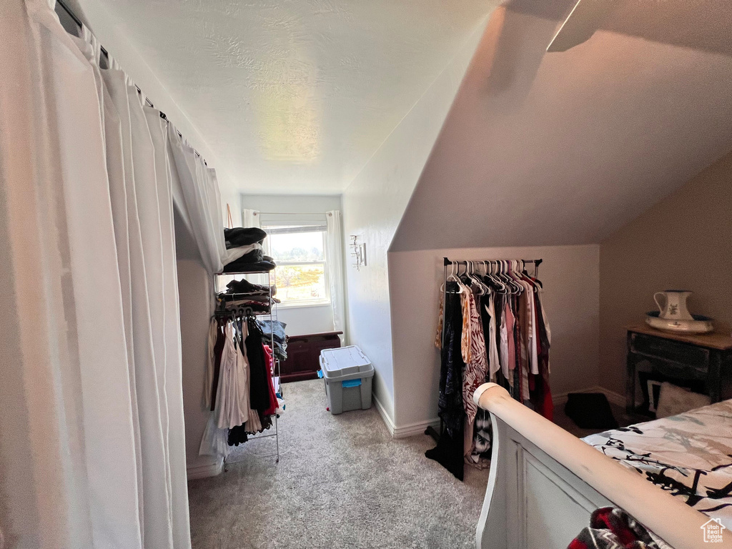 Walk in closet with light carpet