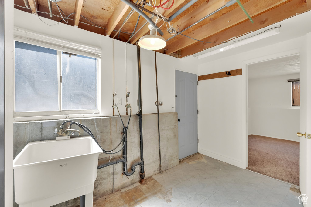 Basement with a sink