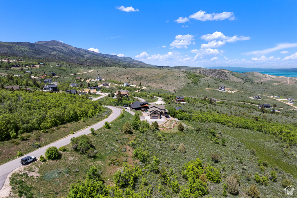 Aerial view of a water and mountain view