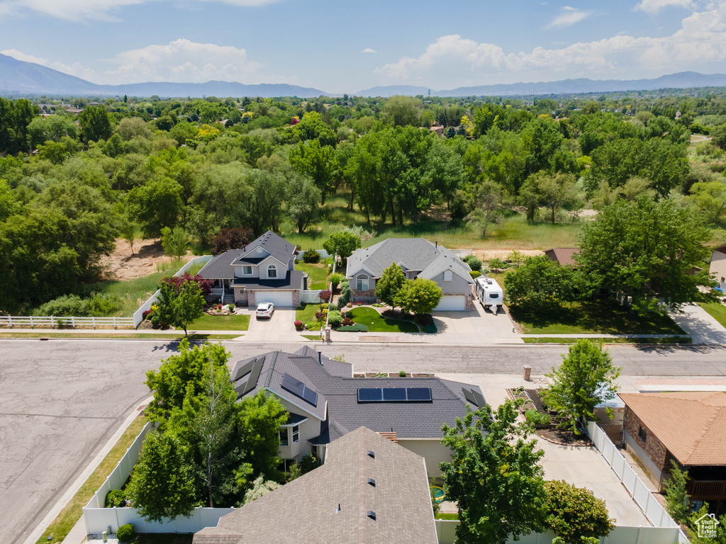 Aerial perspective of suburban area featuring mountains