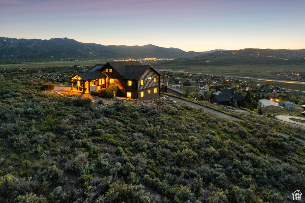 Aerial view at dusk of a mountain view