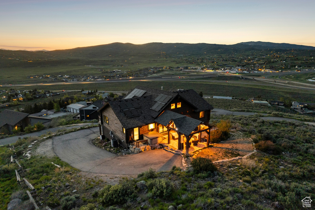 Aerial view at dusk of a mountain view