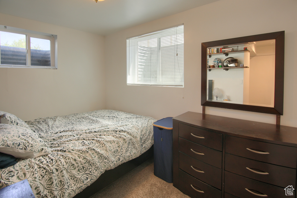 Carpeted bedroom featuring multiple windows