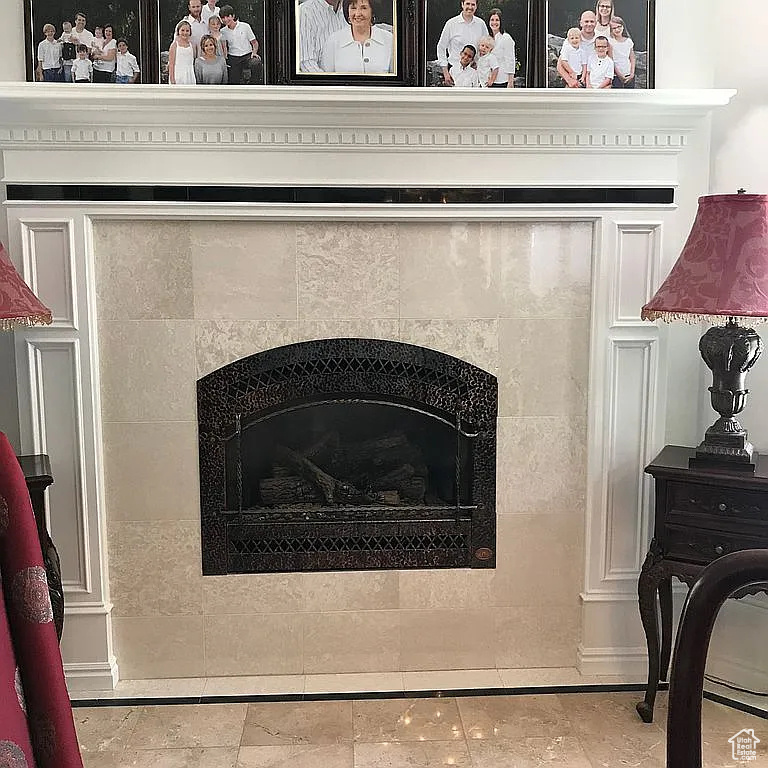 Detailed view of a fireplace