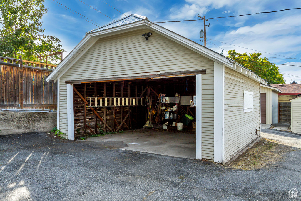 View of detached garage
