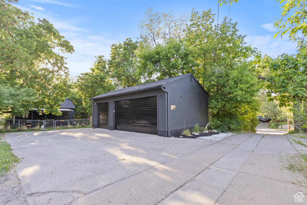 View of detached garage