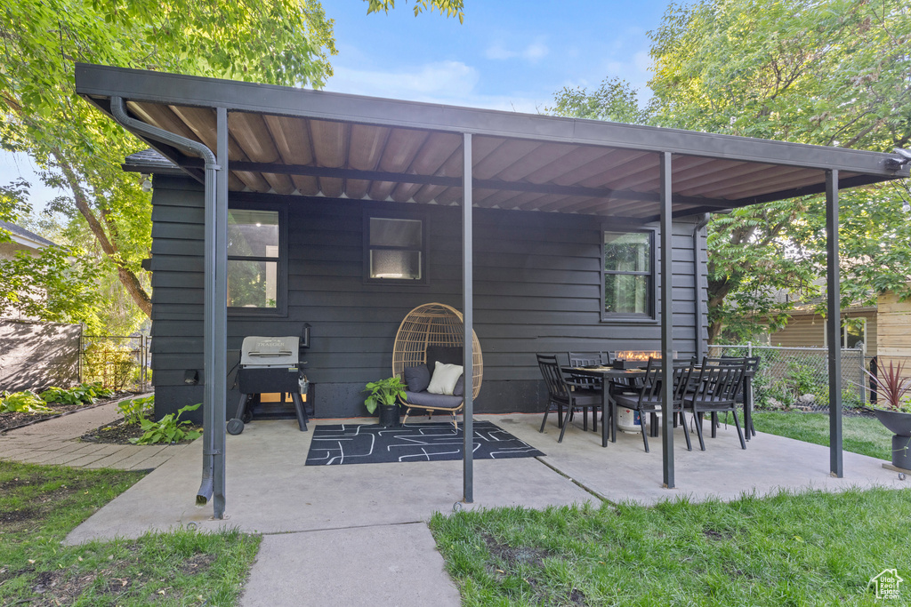 View of patio with area for grilling