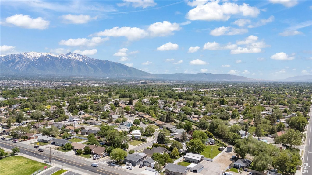 Aerial view of a mountain backdrop