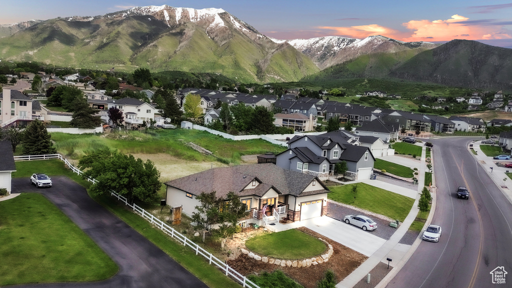 View of mountain background with nearby suburban area