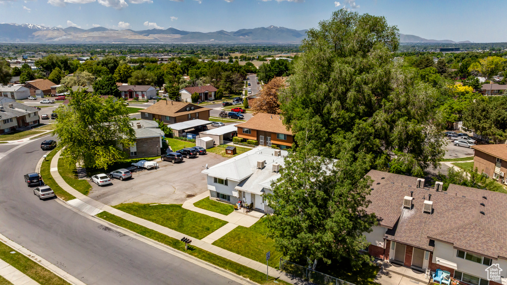 Aerial perspective of suburban area featuring mountains