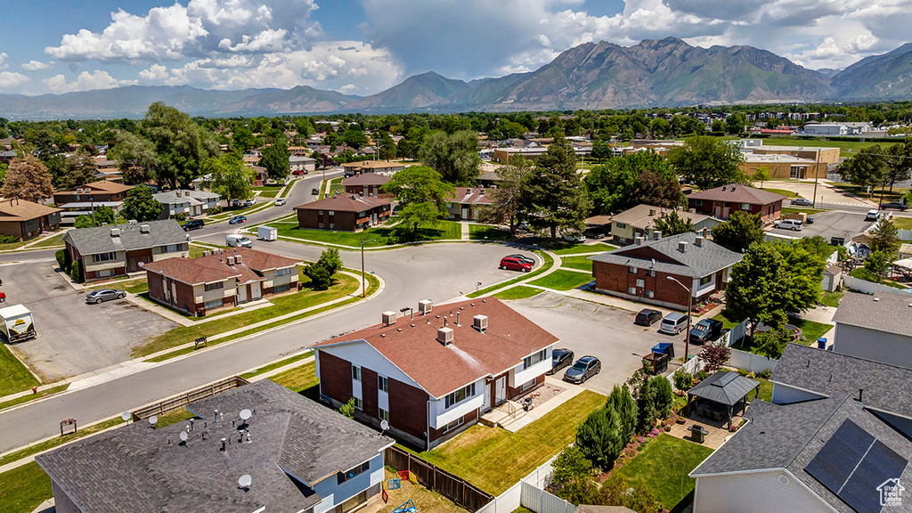 Aerial perspective of suburban area with mountains