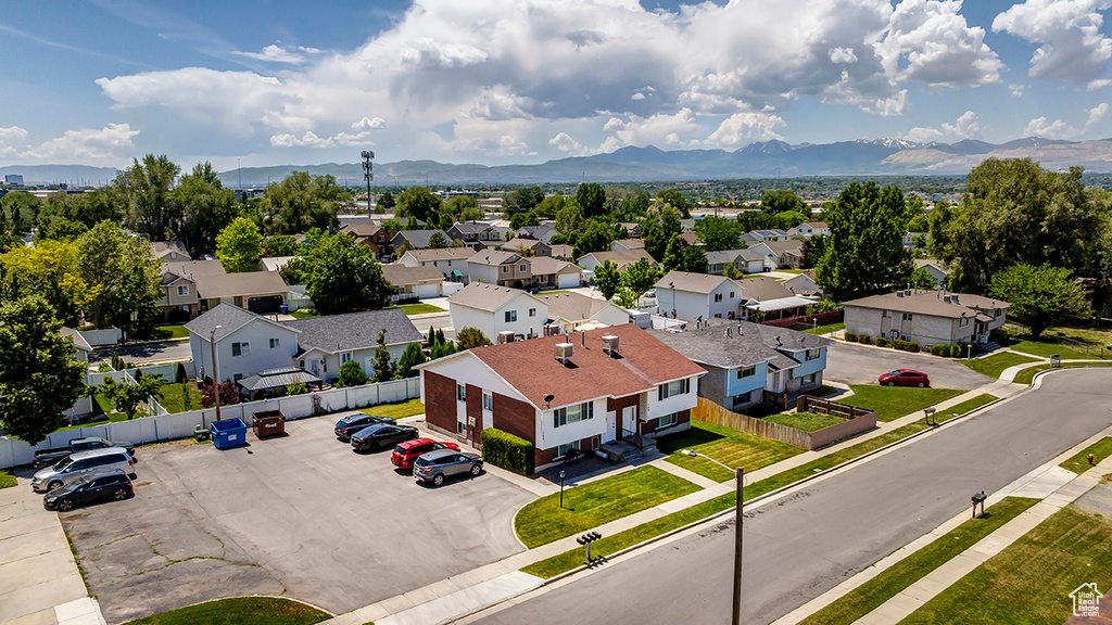 Aerial perspective of suburban area with mountains