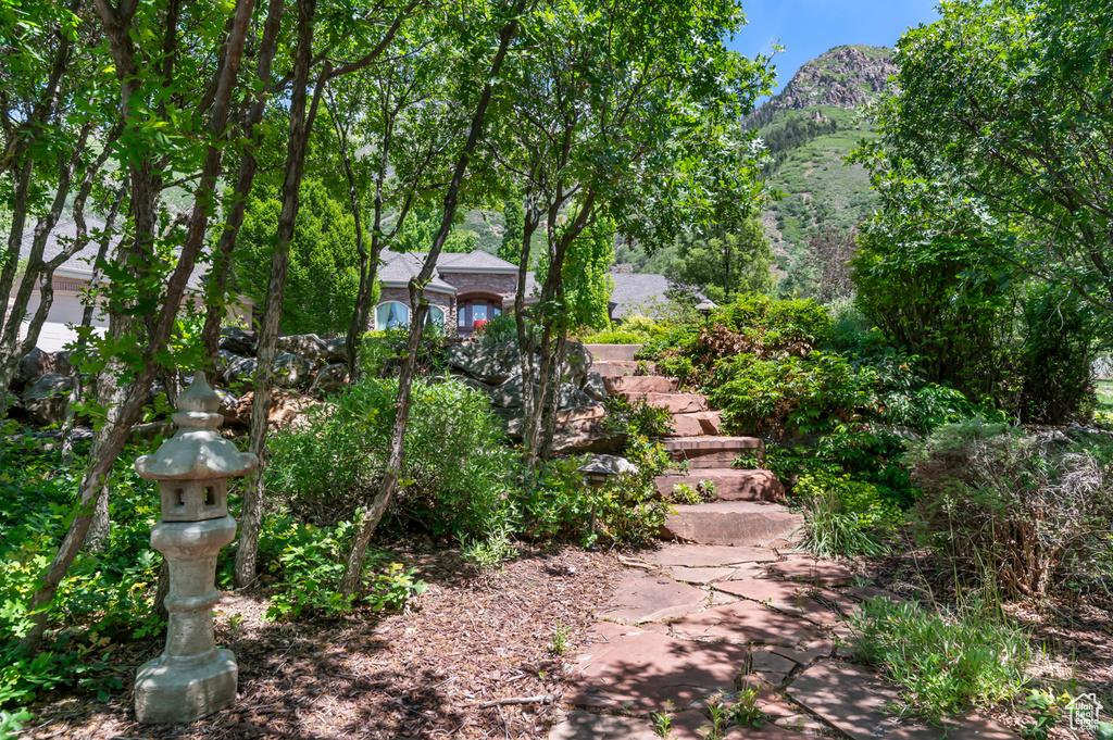 View of yard featuring a mountain view