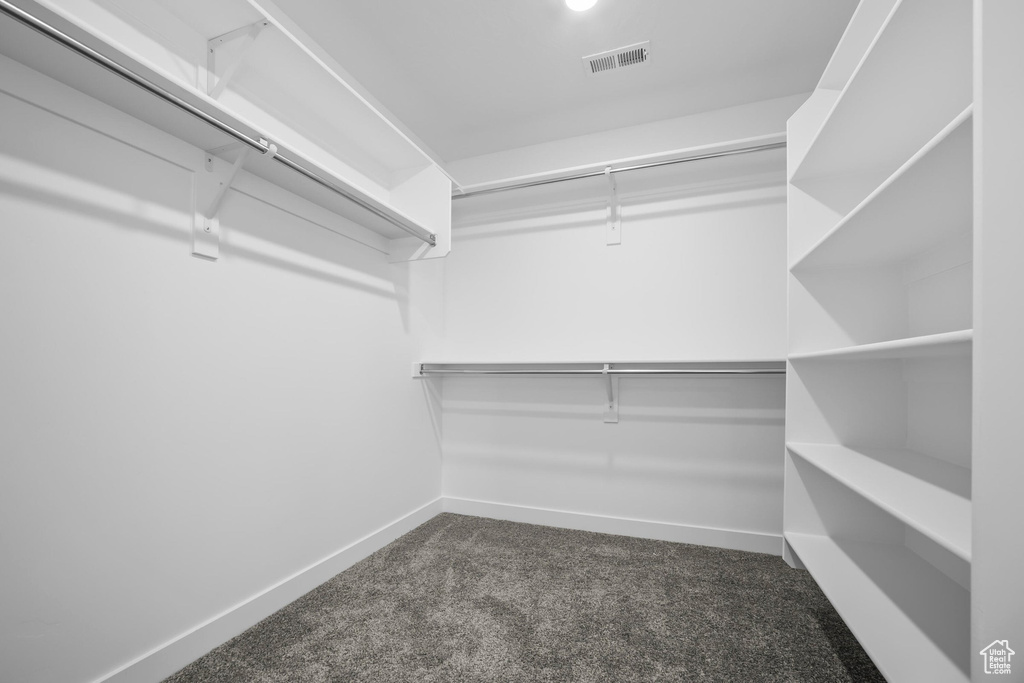 Walk in closet with dark carpet