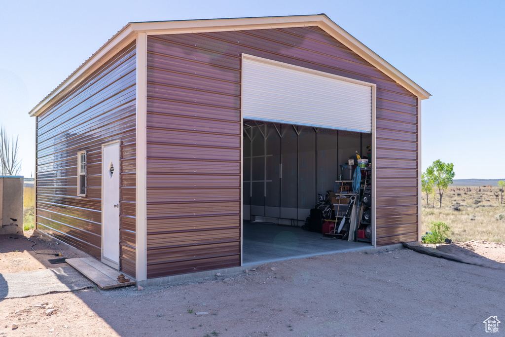 View of detached garage