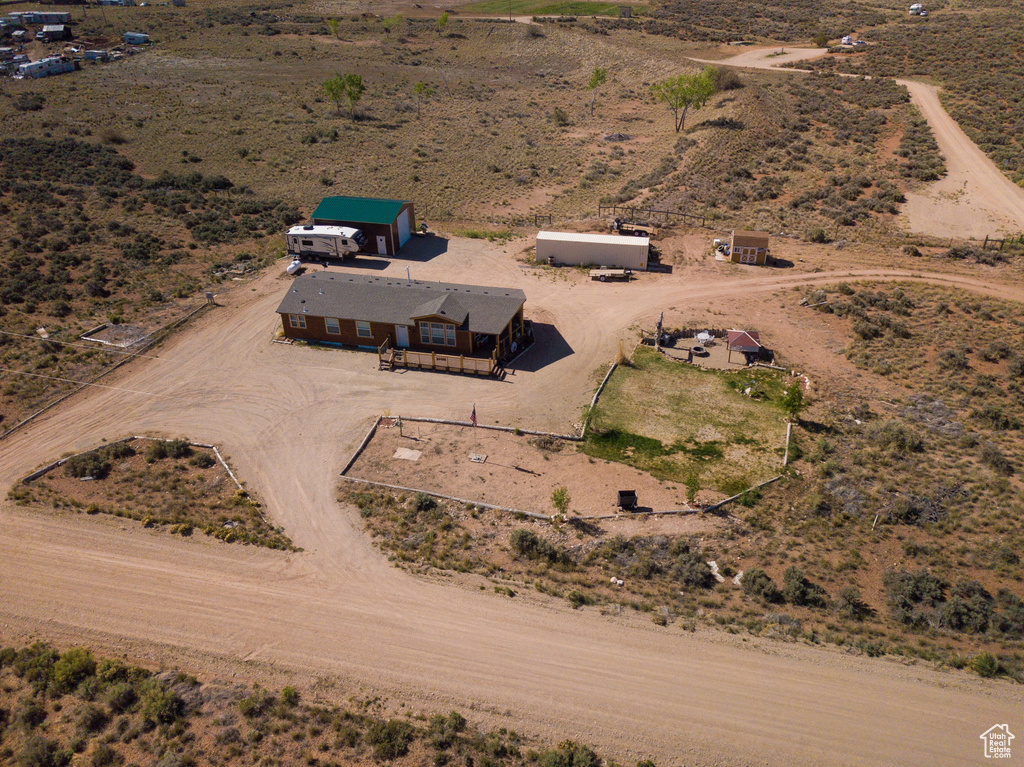 Aerial view of sparsely populated area with a desert landscape
