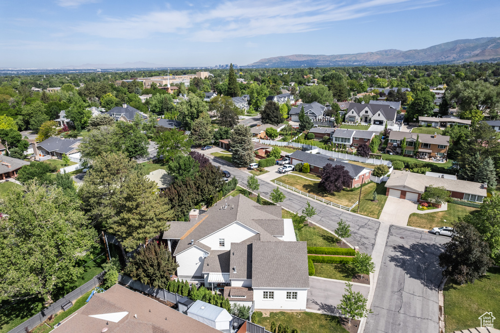 Aerial perspective of suburban area featuring mountains