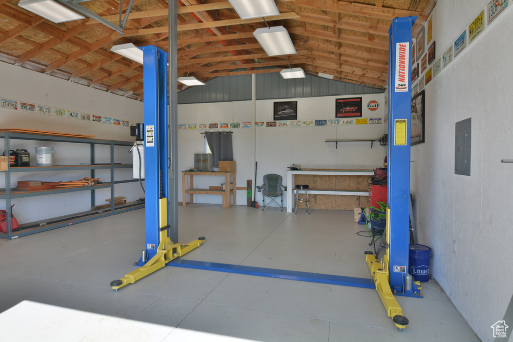 Garage featuring electric panel