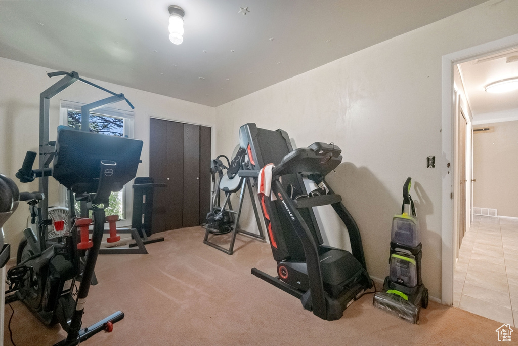 Exercise area with carpet floors