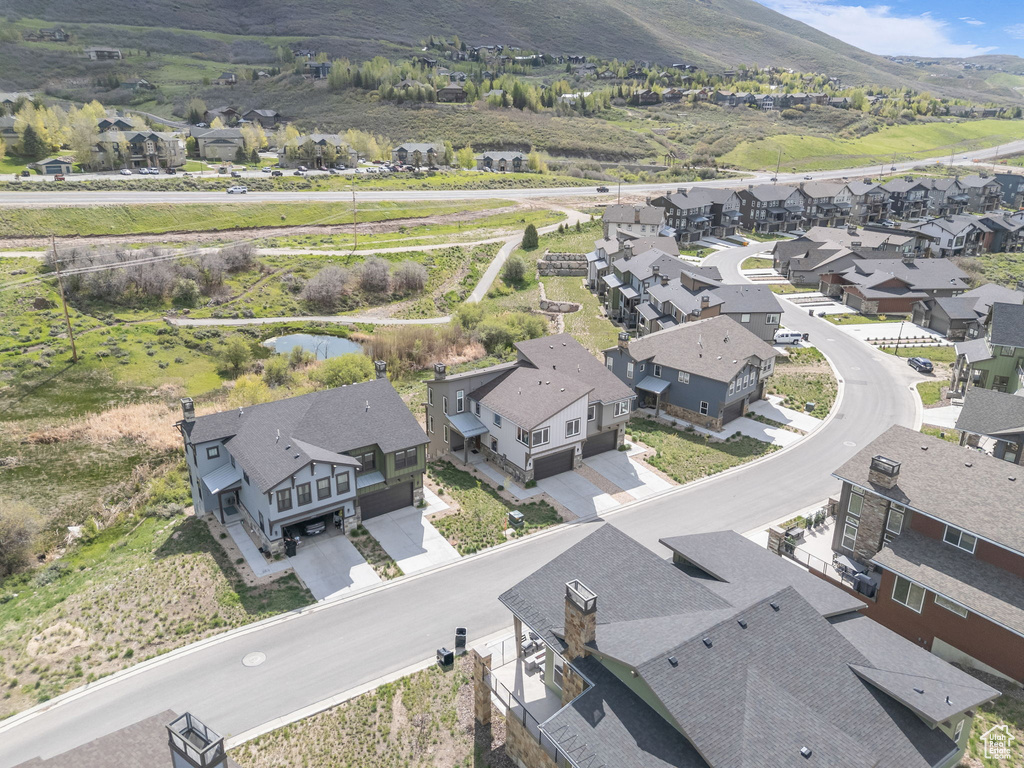 Aerial perspective of suburban area with mountains