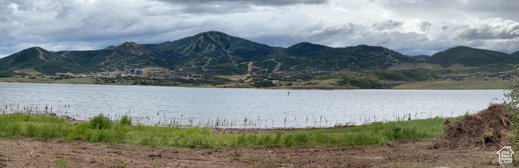 View of mountain background with a large body of water