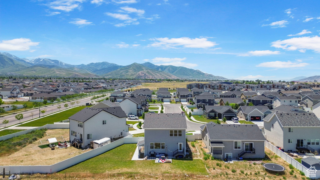 Aerial perspective of suburban area with mountains