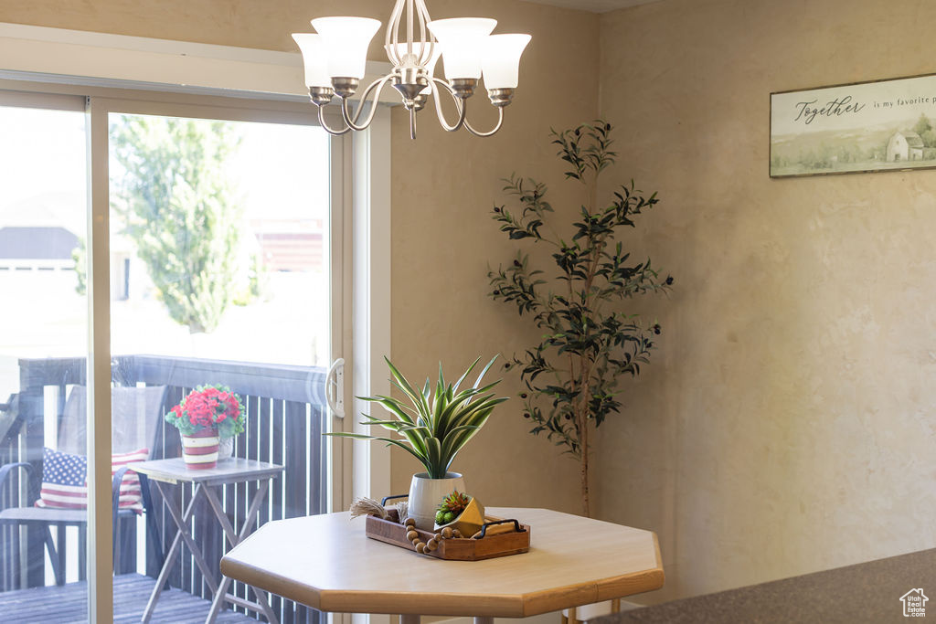 Dining room with a chandelier