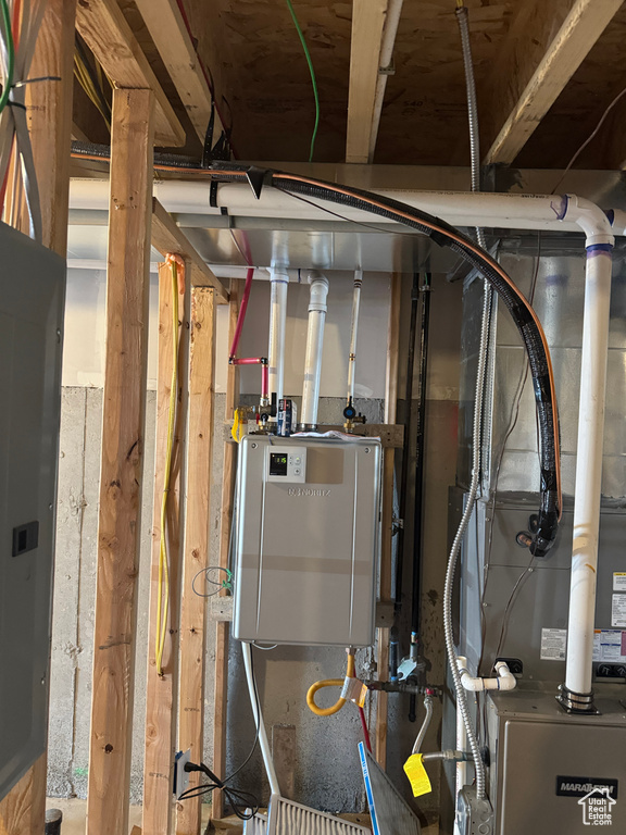 Utilities with water heater and electric panel