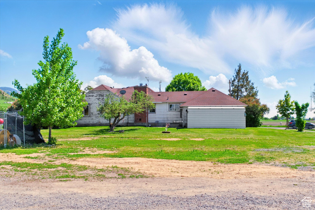Back of house with a lawn