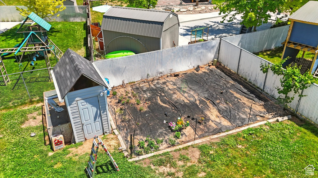 Exterior view of a fenced backyard