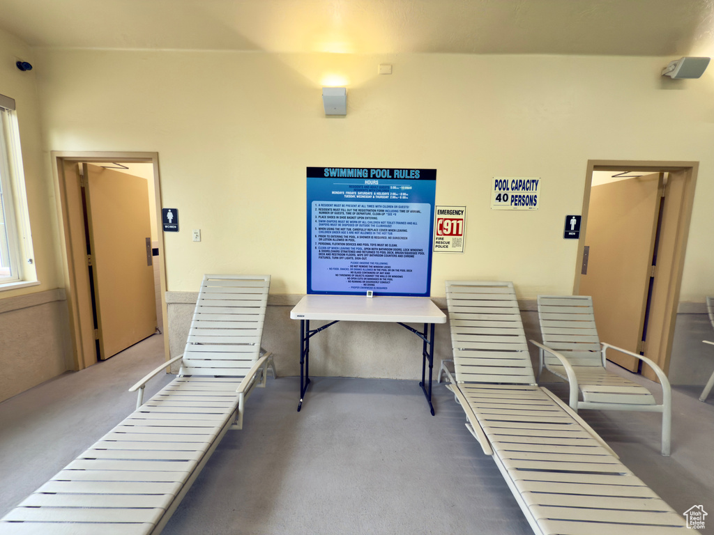 Miscellaneous room featuring carpet floors