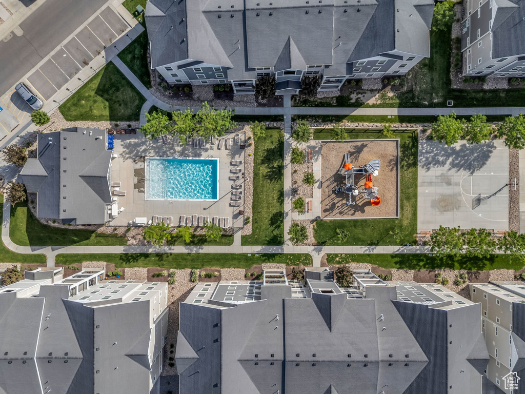 Aerial view of a pool