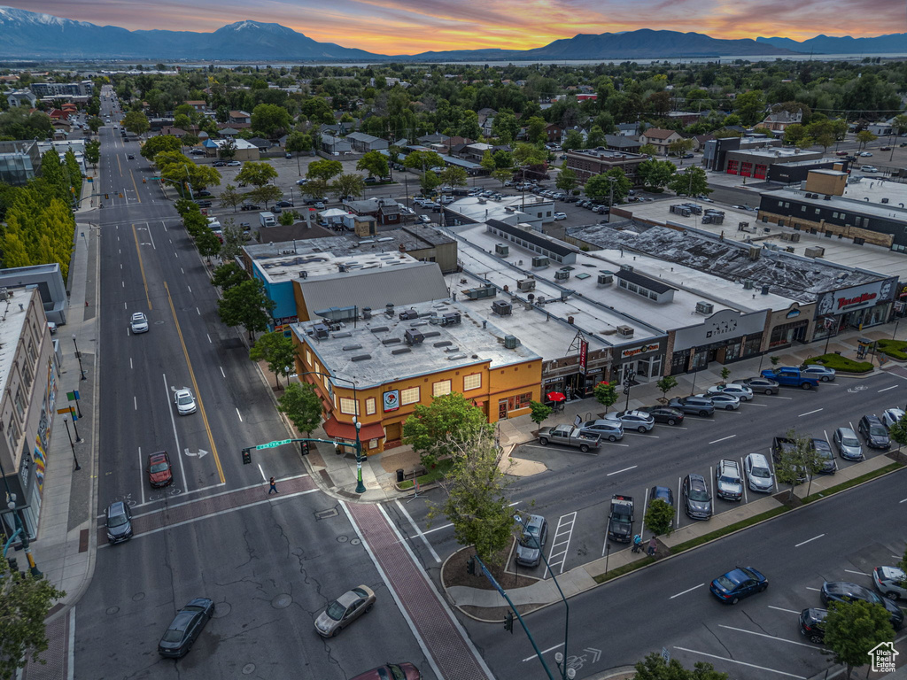 Drone / aerial view of a mountain backdrop