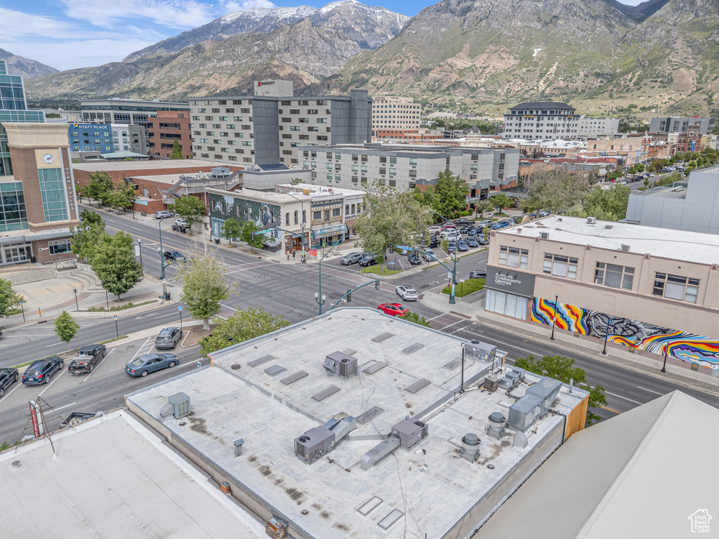 View of urban area with a mountainous background