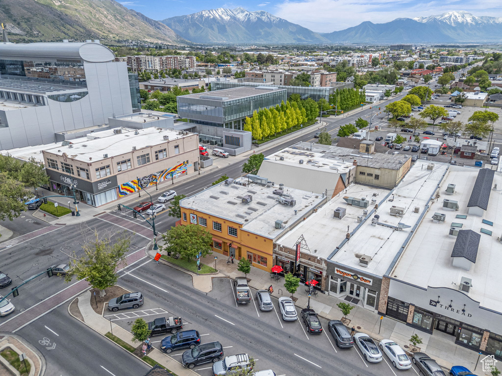 Drone / aerial view of a mountainous background