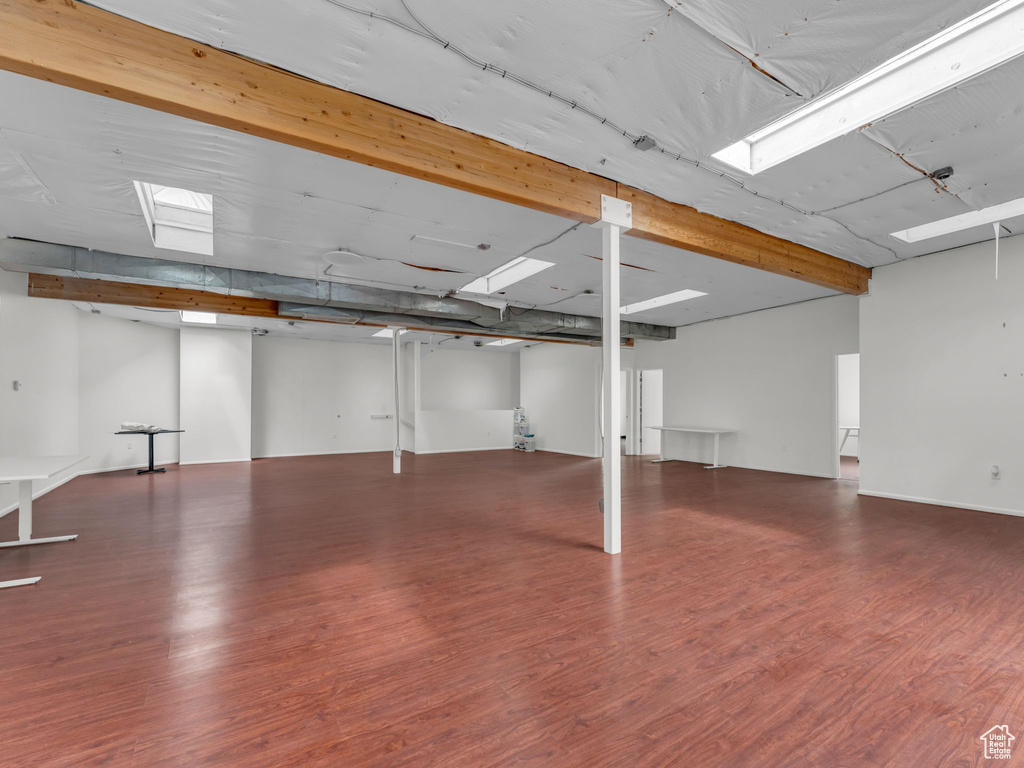 Finished basement with wood finished floors