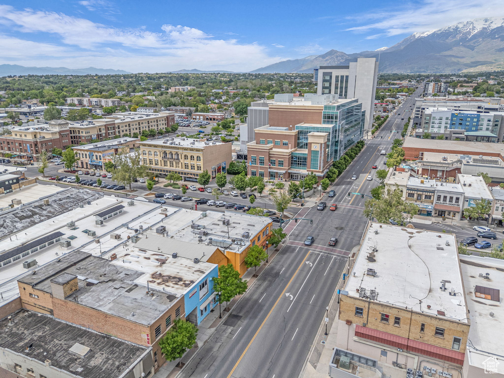 View of urban area with a mountain backdrop