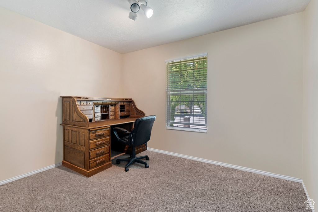 Office area featuring carpet flooring and baseboards