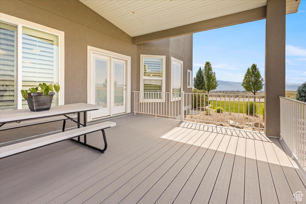 Deck featuring a mountain view