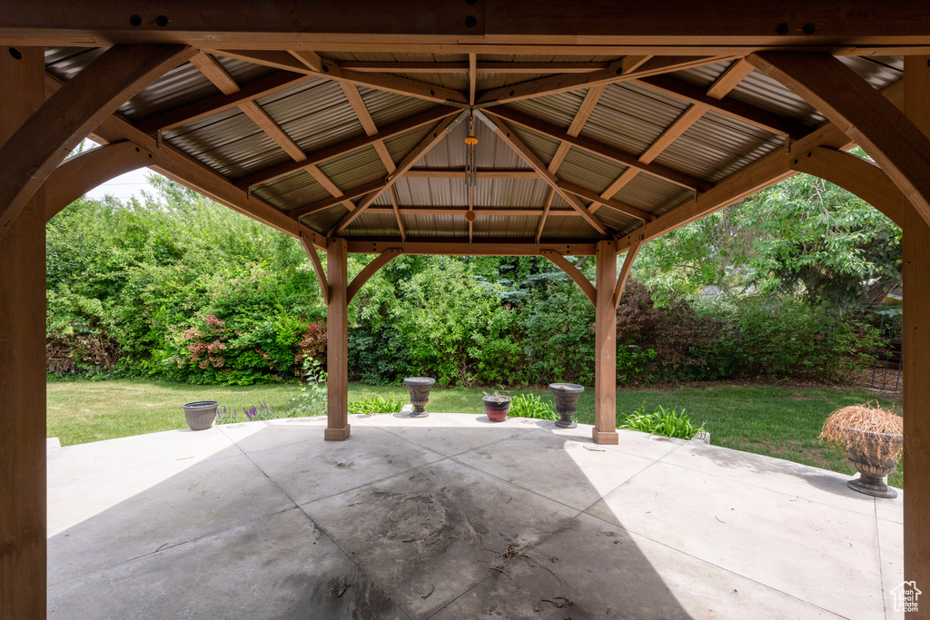 View of patio with a gazebo