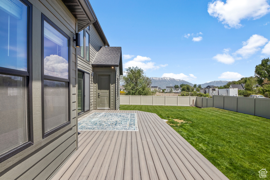 Wooden terrace with a mountain view
