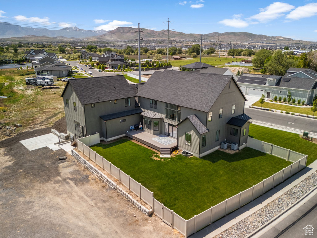 Aerial perspective of suburban area with mountains