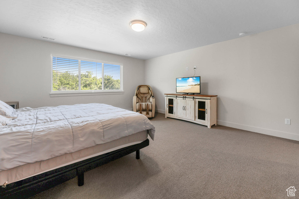 Carpeted bedroom with baseboards
