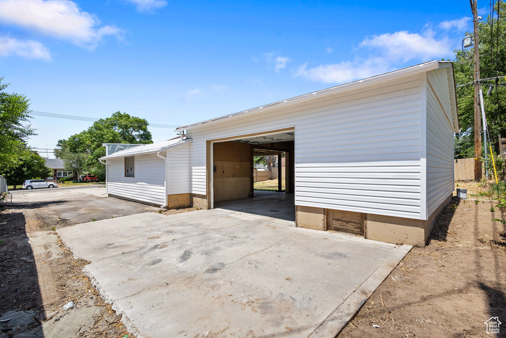 View of detached garage