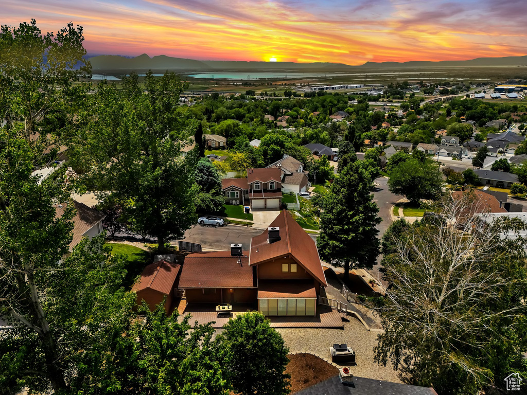 Aerial view at dusk of a mountain view