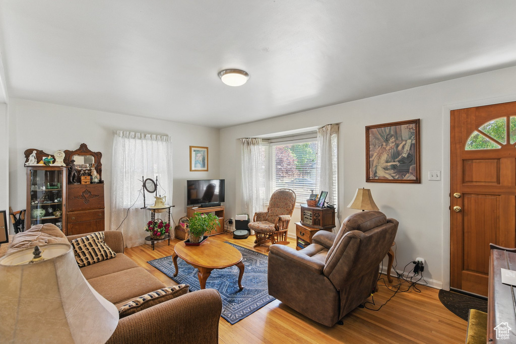 Living area featuring light wood-style floors